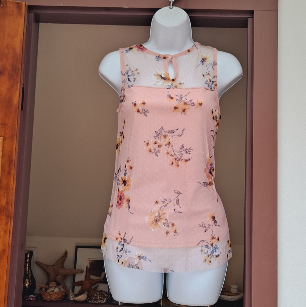No Boundaries Juniors Tank Top Super Feminine Floral Lined Reversible MED